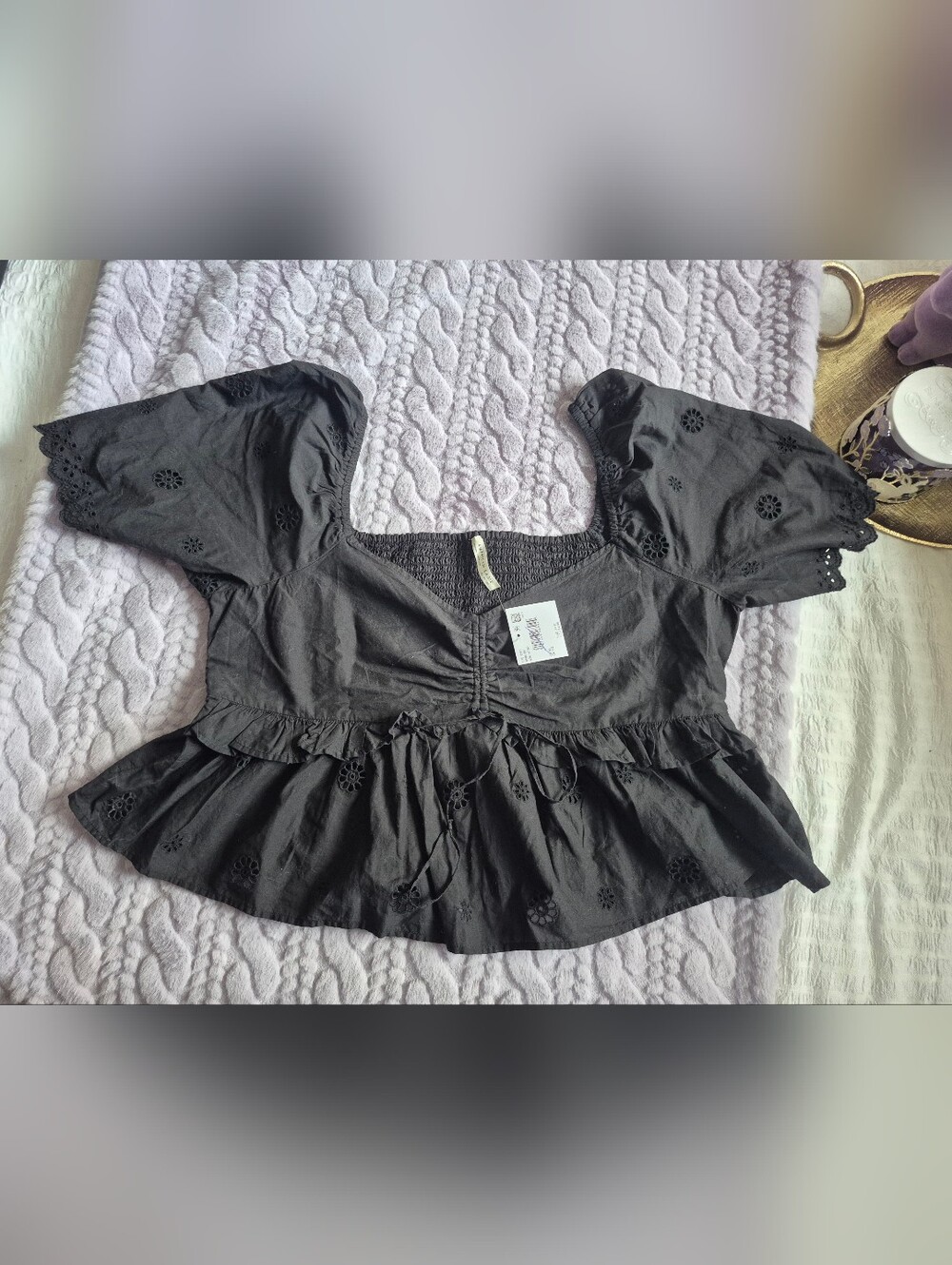 NWT American Eagle Black Crop Ruffle Milkmaid Top